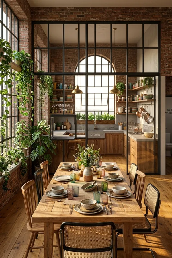 Hub interior — shared kitchen and dining table